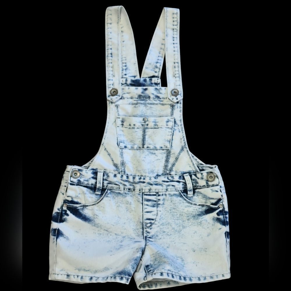 Girls Acid washed denim overalls